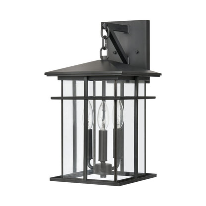 Atlas Lighting Oak Park 17in 3-Light Outdoor Sconce | Transitional Matte Black and Clear Glass | Entryway & Porch | 9 x 10 x 17 in | Model OL11191-BK
