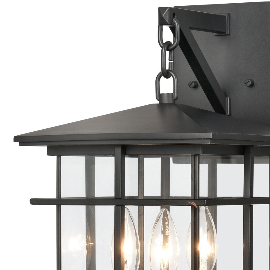 Atlas Lighting Oak Park 17in 3-Light Outdoor Sconce | Transitional Matte Black and Clear Glass | Entryway & Porch | 9 x 10 x 17 in | Model OL11191-BK