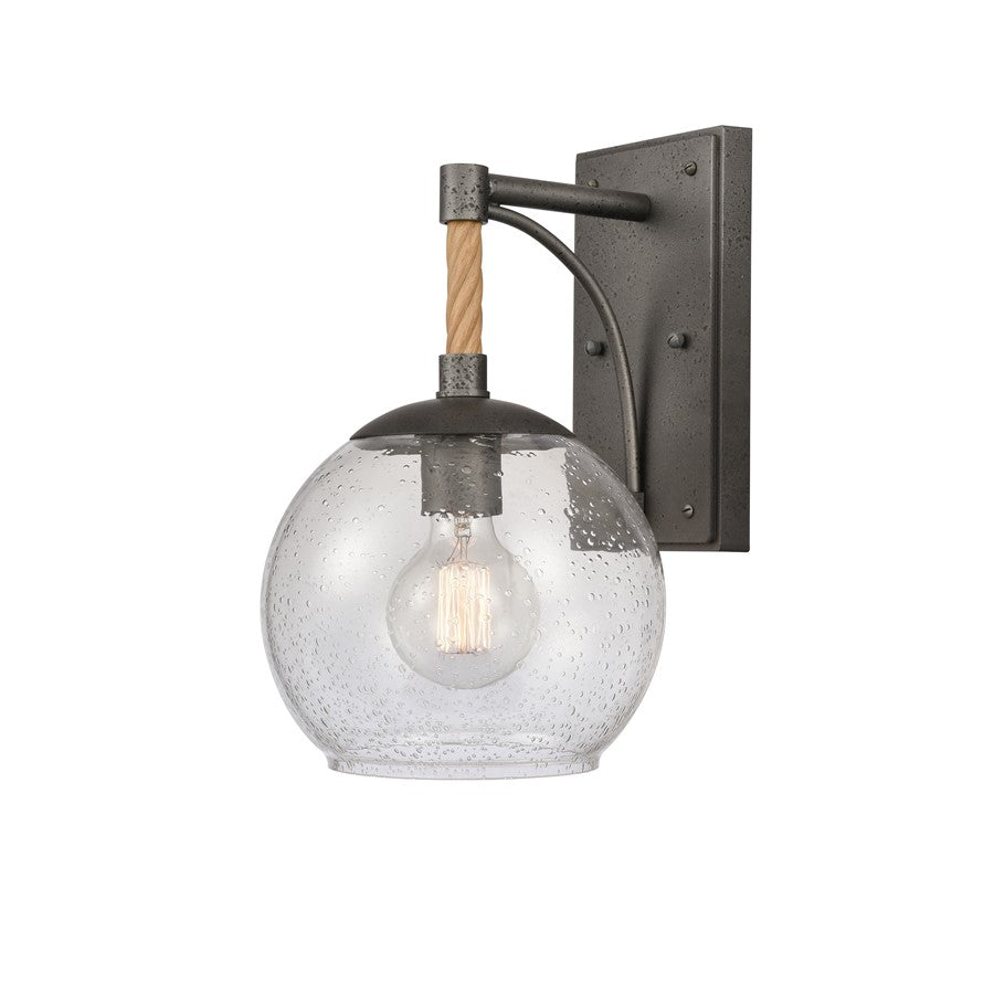 Atlas Lighting Orlando 13.5in 1-Light Outdoor Sconce | Transitional Iron and Clear Seeded Glass | Porch & Entryway | Model OL11198-BK