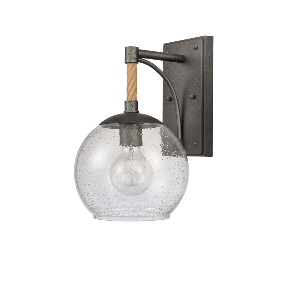 Atlas Lighting Orlando 13.5in 1-Light Outdoor Sconce | Transitional Iron and Clear Seeded Glass | Porch & Entryway | Model OL11198-BK