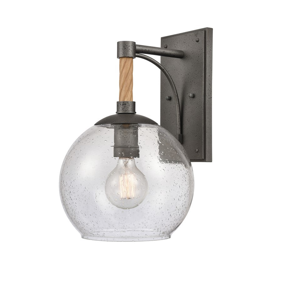 Atlas Lighting Orlando 15.5in 1-Light Outdoor Sconce | Transitional Iron and Clear Seeded Glass | Porch & Entryway | Model OL11199-BK