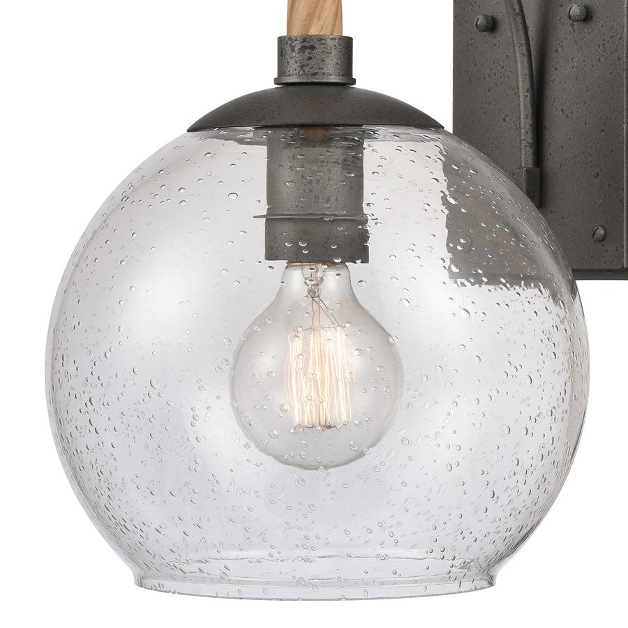 Atlas Lighting Orlando 15.5in 1-Light Outdoor Sconce | Transitional Iron and Clear Seeded Glass | Porch & Entryway | Model OL11199-BK