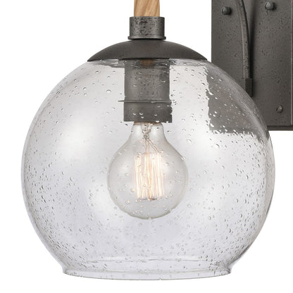 Atlas Lighting Orlando 15.5in 1-Light Outdoor Sconce | Transitional Iron and Clear Seeded Glass | Porch & Entryway | Model OL11199-BK
