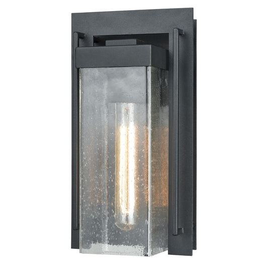 Atlas Lighting Overton 12in 1-Light Outdoor Sconce | Arts & Crafts Matte Black and Clear Seeded Glass | Porch & Entryway | Model OL11200-BK