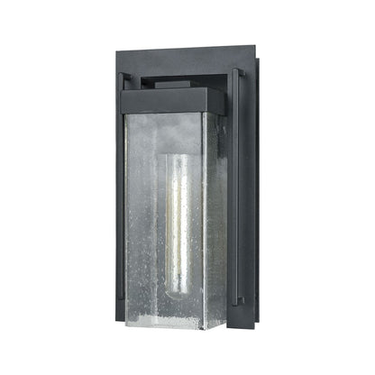 Atlas Lighting Overton 12in 1-Light Outdoor Sconce | Arts & Crafts Matte Black and Clear Seeded Glass | Porch & Entryway | Model OL11200-BK