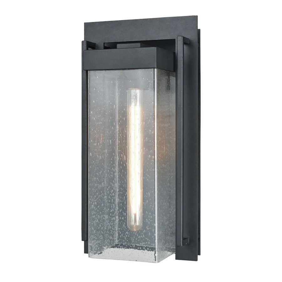 Atlas Lighting Overton 17in 1-Light Outdoor Sconce | Arts & Crafts Matte Black and Clear Seeded Glass | Porch & Entryway | Model OL11201-BK