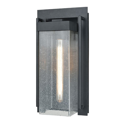 Atlas Lighting Overton 17in 1-Light Outdoor Sconce | Arts & Crafts Matte Black and Clear Seeded Glass | Porch & Entryway | Model OL11201-BK