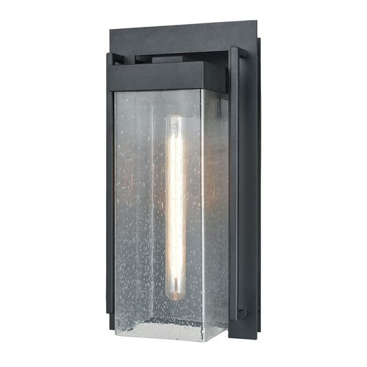 Atlas Lighting Overton 17in 1-Light Outdoor Sconce | Arts & Crafts Matte Black and Clear Seeded Glass | Porch & Entryway | Model OL11201-BK