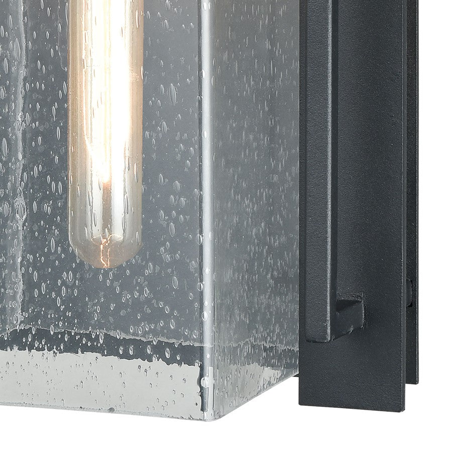 Atlas Lighting Overton 17in 1-Light Outdoor Sconce | Arts & Crafts Matte Black and Clear Seeded Glass | Porch & Entryway | Model OL11201-BK
