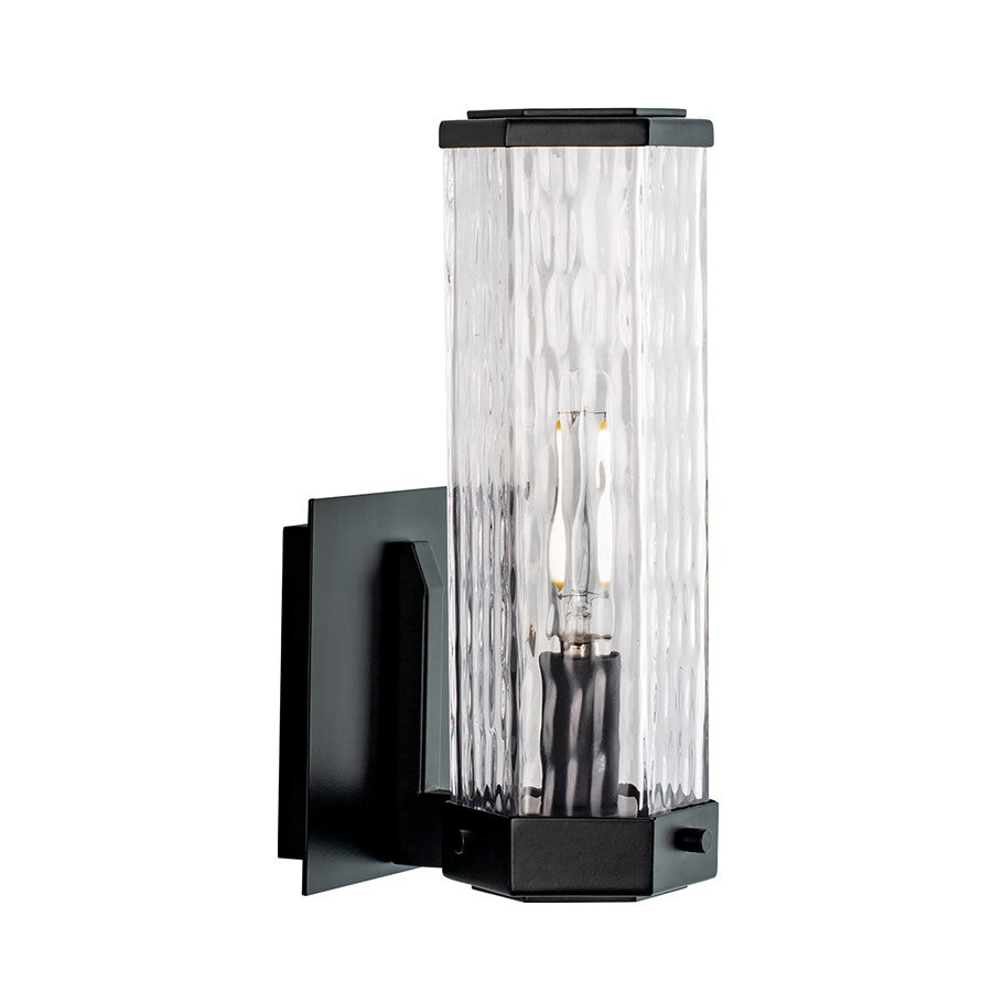 Atlas Lighting Polygon 10.5in 1-Light Outdoor Sconce | Modern Matte Black Steel & Clear Glass | Entryway & Porch | Model OL11204-BK