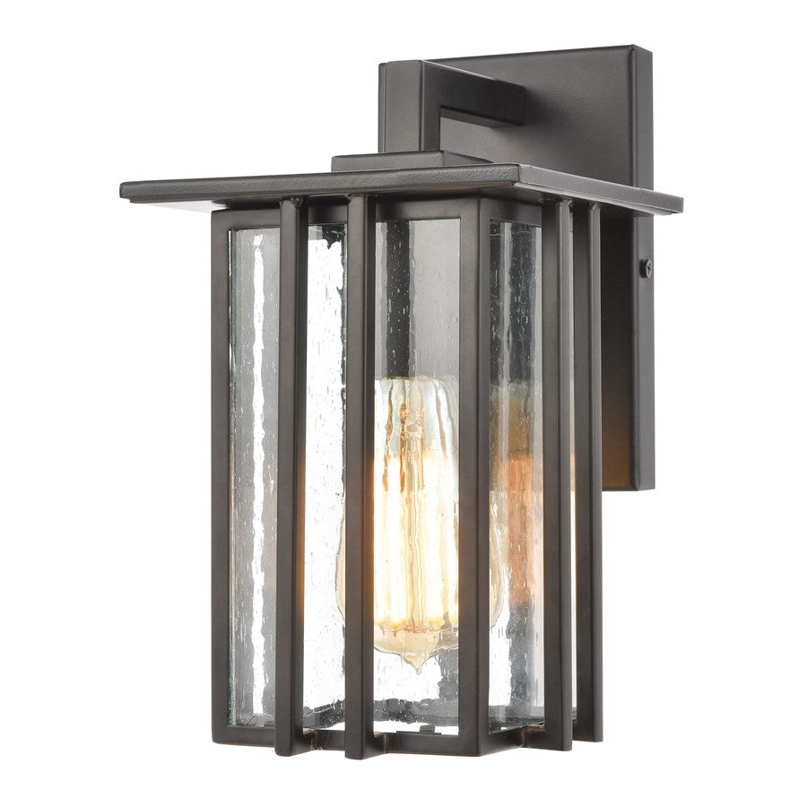 Atlas Lighting Radnor 10in 1-Light Outdoor Sconce | Transitional Matte Black and Clear Seeded Glass | Entryway & Covered Patio | Model OL11210-BK