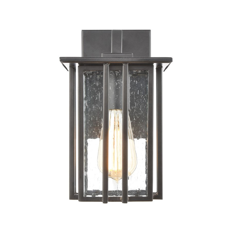 Atlas Lighting Radnor 10in 1-Light Outdoor Sconce | Transitional Matte Black and Clear Seeded Glass | Entryway & Covered Patio | Model OL11210-BK