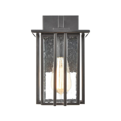 Atlas Lighting Radnor 10in 1-Light Outdoor Sconce | Transitional Matte Black and Clear Seeded Glass | Entryway & Covered Patio | Model OL11210-BK