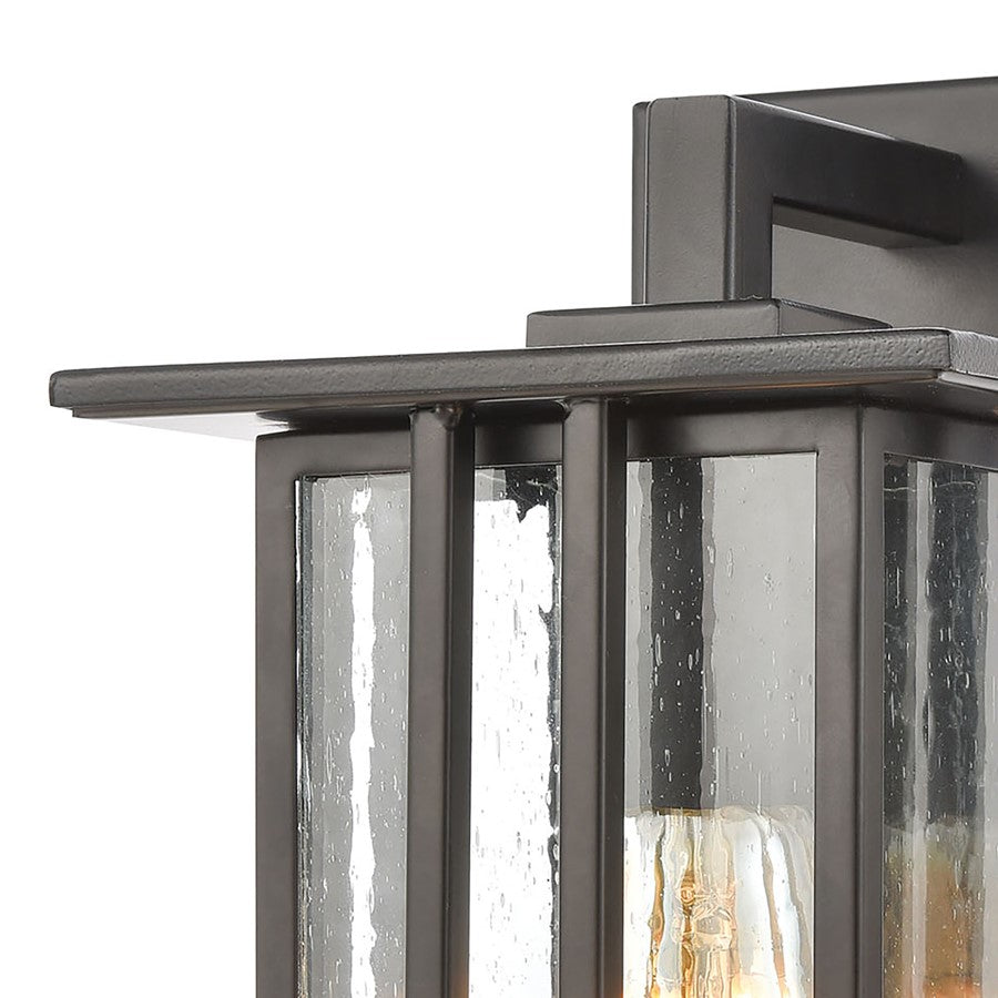 Atlas Lighting Radnor 10in 1-Light Outdoor Sconce | Transitional Matte Black and Clear Seeded Glass | Entryway & Covered Patio | Model OL11210-BK