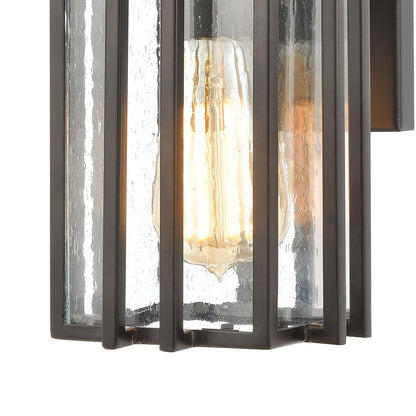Atlas Lighting Radnor 10in 1-Light Outdoor Sconce | Transitional Matte Black and Clear Seeded Glass | Entryway & Covered Patio | Model OL11210-BK