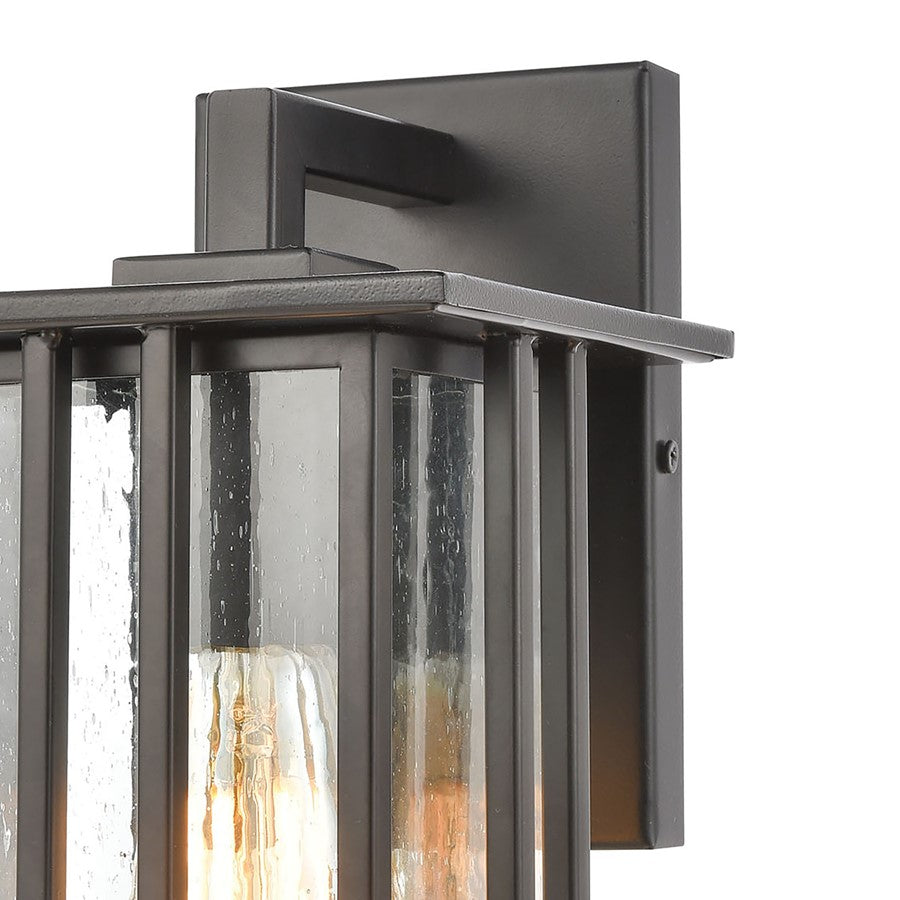 Atlas Lighting Radnor 10in 1-Light Outdoor Sconce | Transitional Matte Black and Clear Seeded Glass | Entryway & Covered Patio | Model OL11210-BK