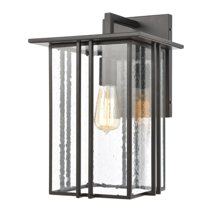 Atlas Lighting Radnor 16in 1-Light Outdoor Sconce | Transitional Matte Black and Clear Seeded Glass | Entryway & Covered Patio | Model OL11211-BK