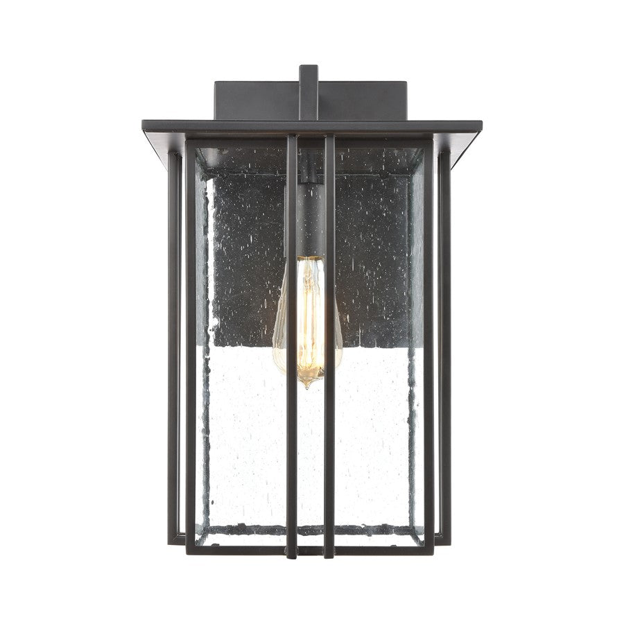 Atlas Lighting Radnor 16in 1-Light Outdoor Sconce | Transitional Matte Black and Clear Seeded Glass | Entryway & Covered Patio | Model OL11211-BK