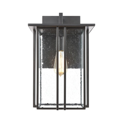 Atlas Lighting Radnor 16in 1-Light Outdoor Sconce | Transitional Matte Black and Clear Seeded Glass | Entryway & Covered Patio | Model OL11211-BK