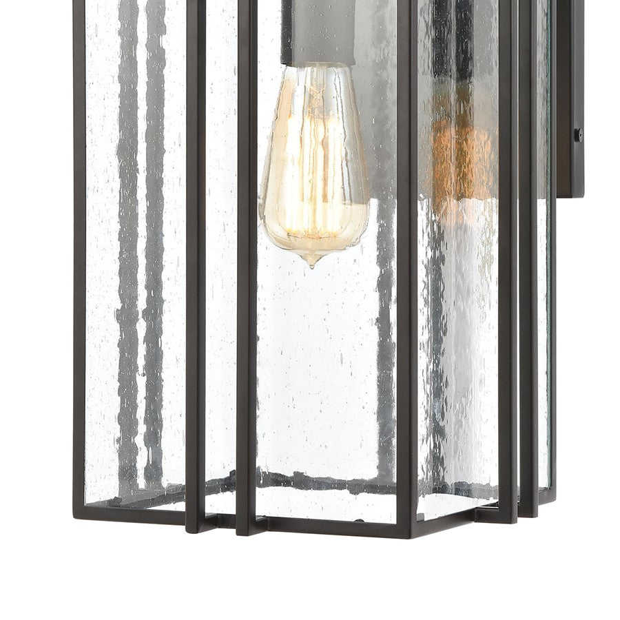 Atlas Lighting Radnor 16in 1-Light Outdoor Sconce | Transitional Matte Black and Clear Seeded Glass | Entryway & Covered Patio | Model OL11211-BK