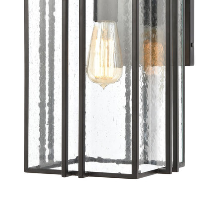 Atlas Lighting Radnor 16in 1-Light Outdoor Sconce | Transitional Matte Black and Clear Seeded Glass | Entryway & Covered Patio | Model OL11211-BK