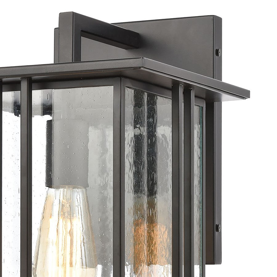 Atlas Lighting Radnor 16in 1-Light Outdoor Sconce | Transitional Matte Black and Clear Seeded Glass | Entryway & Covered Patio | Model OL11211-BK