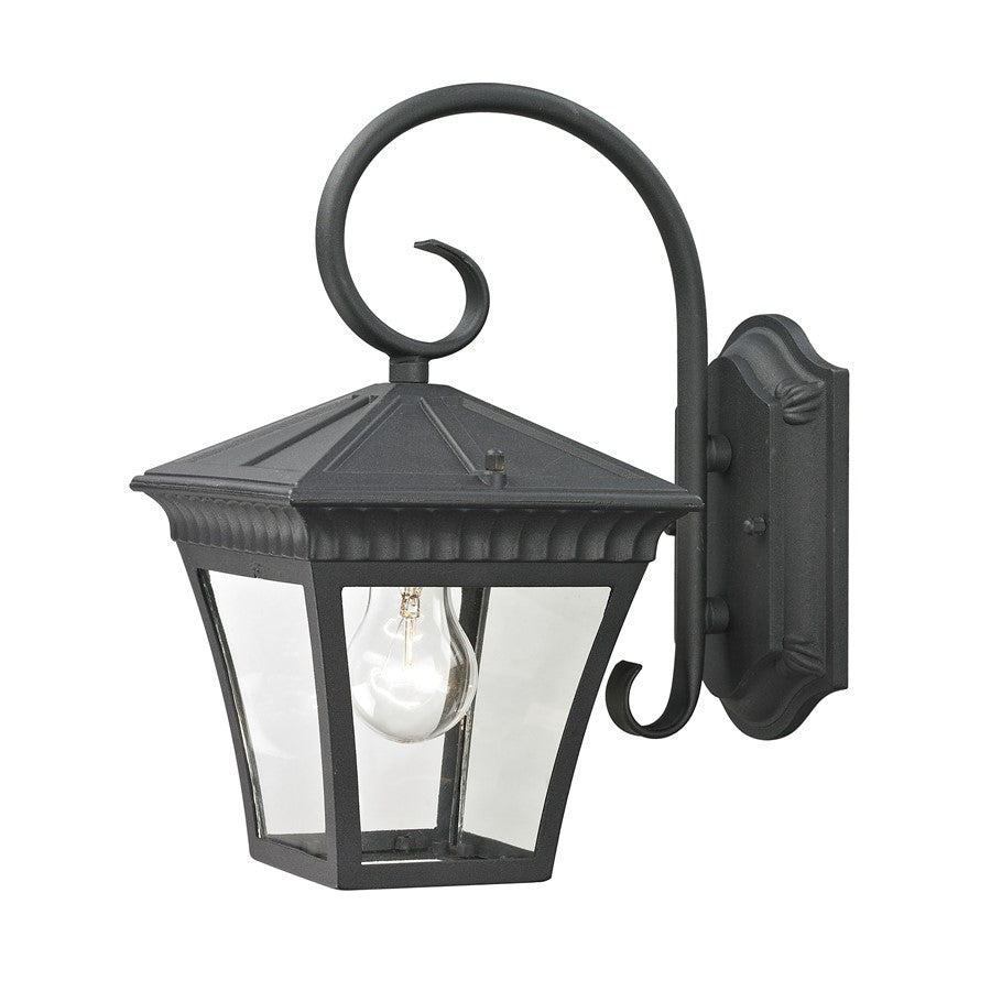 Atlas Lighting Ridgewood 12in 1-Light Outdoor Sconce | Traditional Matte Textured Black and Clear Glass | Entryway & Covered Patio | Model OL11213-BK