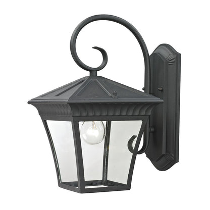 Atlas Lighting Ridgewood 15in 1-Light Outdoor Sconce | Traditional Matte Textured Black and Clear Glass | Entryway & Covered Patio | Model OL11214-BK