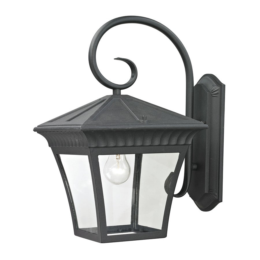 Atlas Lighting Ridgewood 18in 1-Light Outdoor Sconce | Traditional Matte Textured Black and Clear Glass | Porch & Garage Entryway | Model OL11215-BK