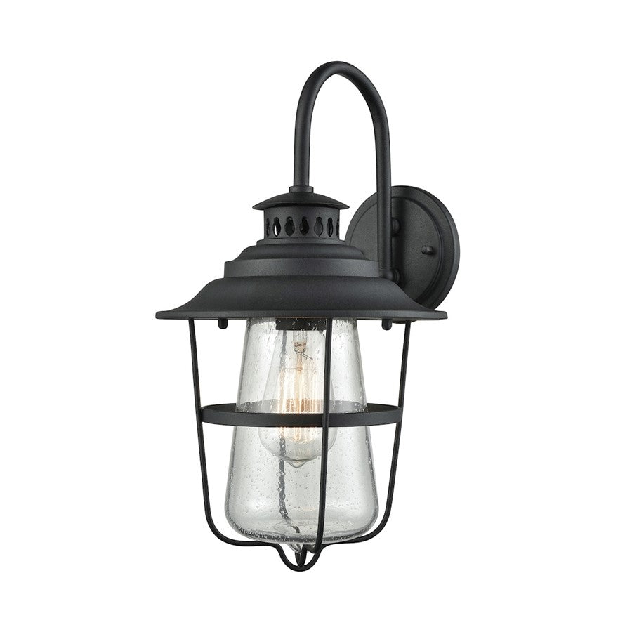 Atlas Lighting San Mateo 15in 1-Light Outdoor Sconce | Transitional Textured Matte Black and Clear Seeded Glass | Porch & Garage | Model OL11216-BK
