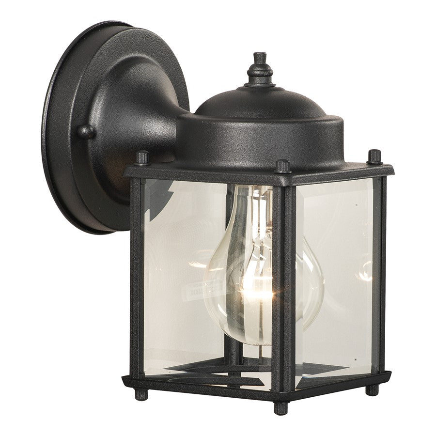 Atlas Lighting Tipton 7.5in 1-Light Outdoor Sconce | Traditional Black and Clear Glass Lantern | Entryway & Porch | Model OL11224-BK