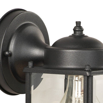 Atlas Lighting Tipton 7.5in 1-Light Outdoor Sconce | Traditional Black and Clear Glass Lantern | Entryway & Porch | Model OL11224-BK
