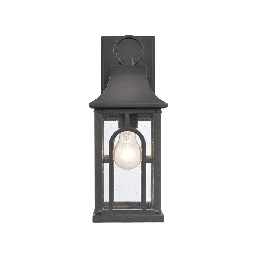 Atlas Lighting Triumph 14.5in 1-Light Outdoor Sconce | Traditional Textured Black and Clear Seeded Glass | Entryway & Covered | Model OL11228-BK