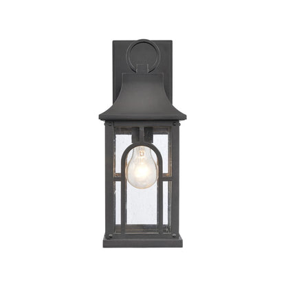 Atlas Lighting Triumph 14.5in 1-Light Outdoor Sconce | Traditional Textured Black and Clear Seeded Glass | Entryway & Covered | Model OL11228-BK