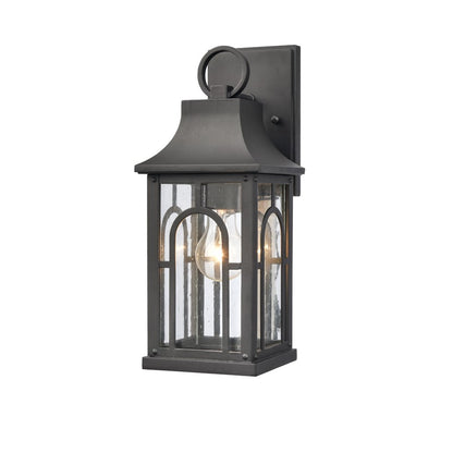 Atlas Lighting Triumph 14.5in 1-Light Outdoor Sconce | Traditional Textured Black and Clear Seeded Glass | Entryway & Covered | Model OL11228-BK