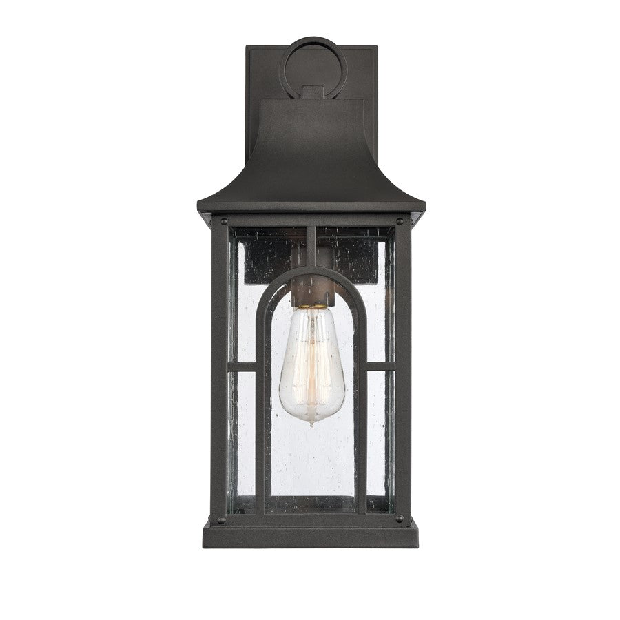 Atlas Lighting Triumph 18in 1-Light Outdoor Wall Sconce | Traditional Textured Black and Clear Seeded Glass | Porch & Entryway | Model OL11229-BK