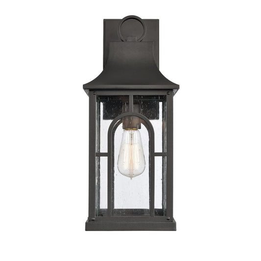 Atlas Lighting Triumph 18in 1-Light Outdoor Wall Sconce | Traditional Textured Black and Clear Seeded Glass | Porch & Entryway | Model OL11229-BK