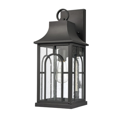 Atlas Lighting Triumph 18in 1-Light Outdoor Wall Sconce | Traditional Textured Black and Clear Seeded Glass | Porch & Entryway | Model OL11229-BK