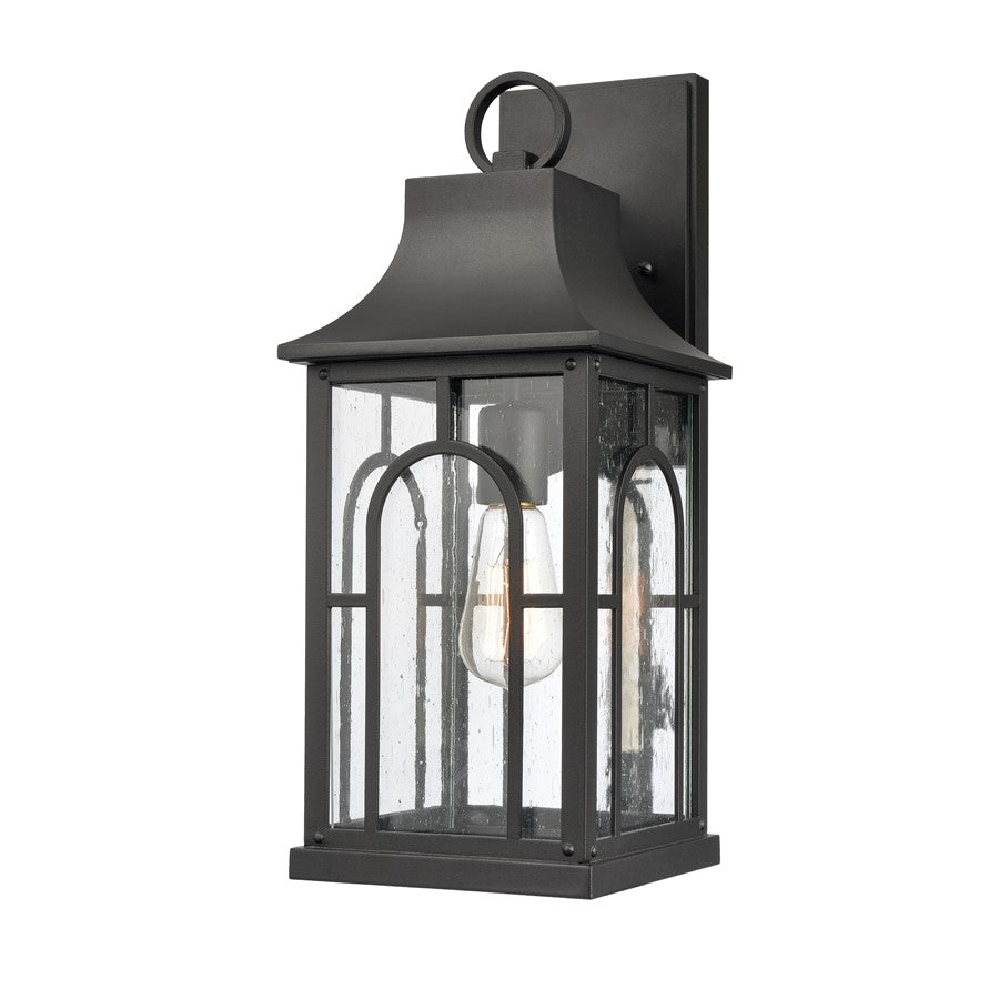 Atlas Lighting Triumph 18in 1-Light Outdoor Wall Sconce | Traditional Textured Black and Clear Seeded Glass | Porch & Entryway | Model OL11229-BK