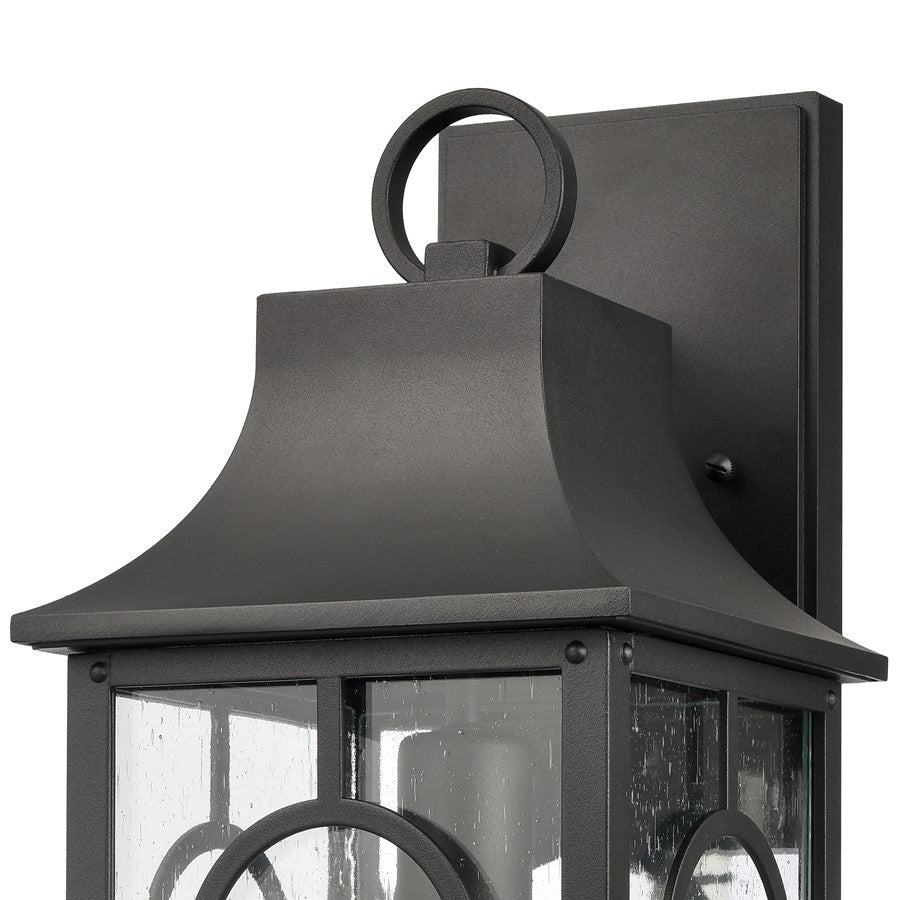 Atlas Lighting Triumph 18in 1-Light Outdoor Wall Sconce | Traditional Textured Black and Clear Seeded Glass | Porch & Entryway | Model OL11229-BK