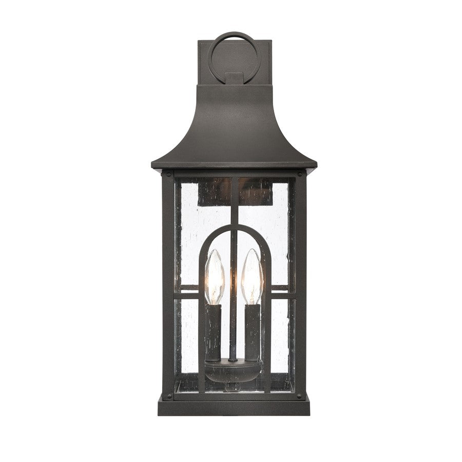 Atlas Lighting Triumph 21in 2-Light Outdoor Wall Sconce | Traditional Textured Black and Clear Seeded Glass | Porch & Entryway | Model OL11230-BK