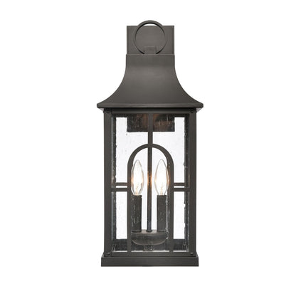 Atlas Lighting Triumph 21in 2-Light Outdoor Wall Sconce | Traditional Textured Black and Clear Seeded Glass | Porch & Entryway | Model OL11230-BK