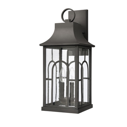 Atlas Lighting Triumph 21in 2-Light Outdoor Wall Sconce | Traditional Textured Black and Clear Seeded Glass | Porch & Entryway | Model OL11230-BK
