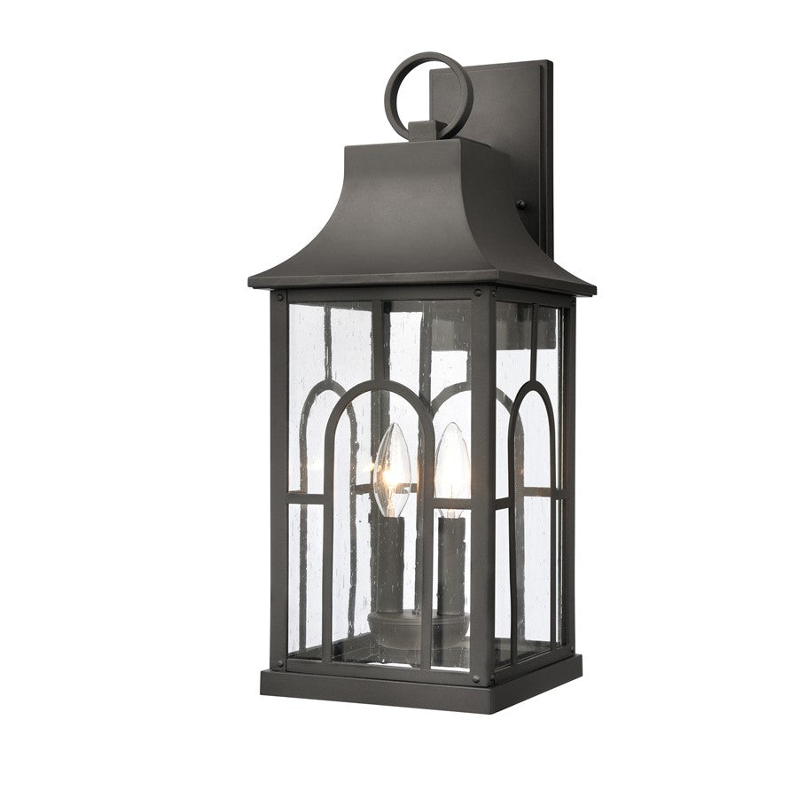 Atlas Lighting Triumph 21in 2-Light Outdoor Wall Sconce | Traditional Textured Black and Clear Seeded Glass | Porch & Entryway | Model OL11230-BK