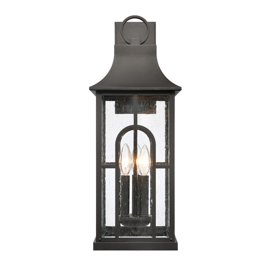 Atlas Lighting Triumph 23in 3-Light Outdoor Wall Sconce | Traditional Textured Black and Clear Seeded Glass | Porch & Entryway | Model OL11231-BK