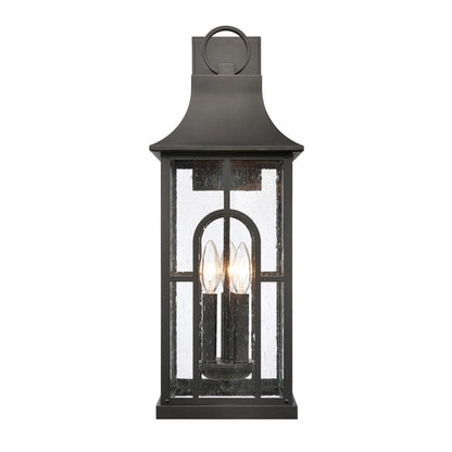Atlas Lighting Triumph 23in 3-Light Outdoor Wall Sconce | Traditional Textured Black and Clear Seeded Glass | Porch & Entryway | Model OL11231-BK