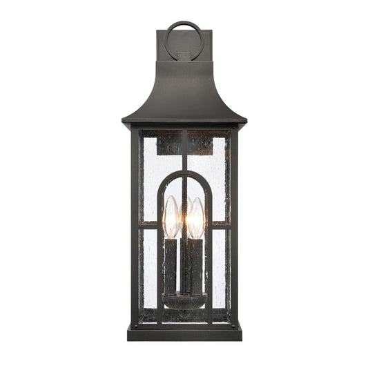 Atlas Lighting Triumph 23in 3-Light Outdoor Wall Sconce | Traditional Textured Black and Clear Seeded Glass | Porch & Entryway | Model OL11231-BK