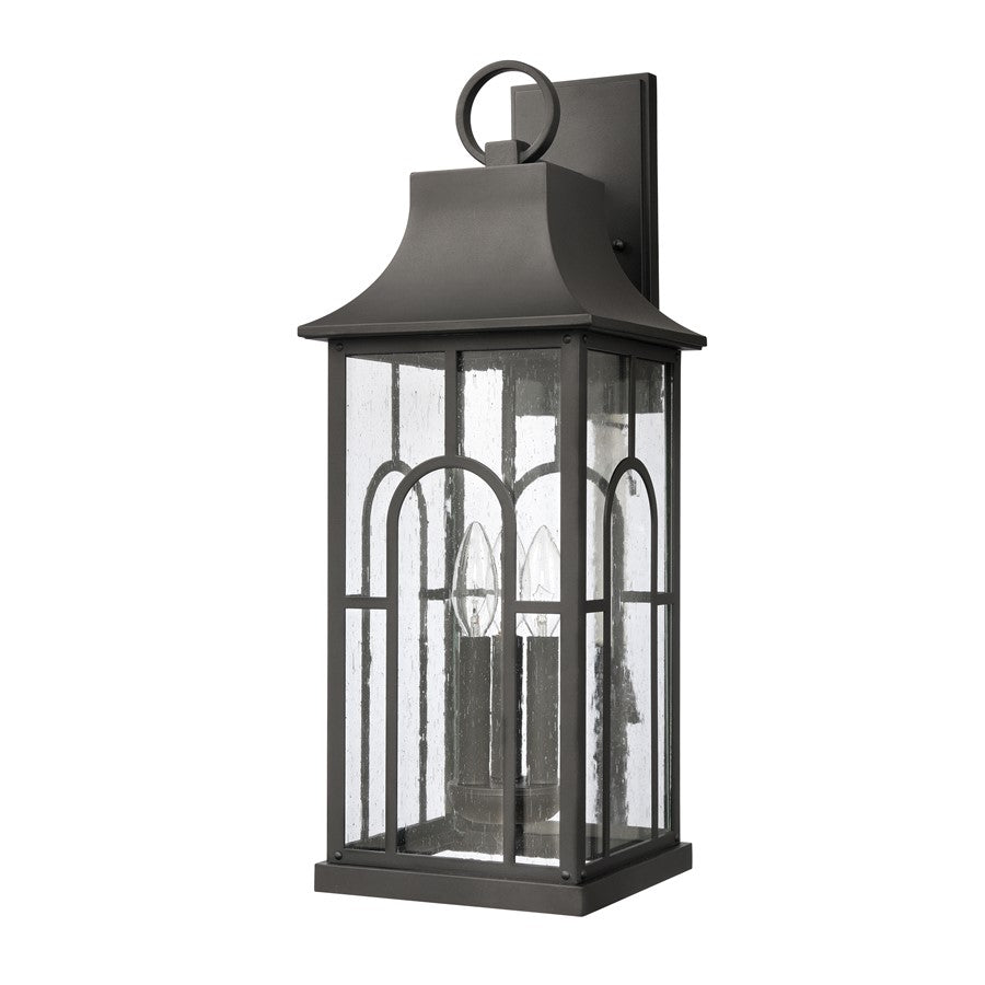 Atlas Lighting Triumph 23in 3-Light Outdoor Wall Sconce | Traditional Textured Black and Clear Seeded Glass | Porch & Entryway | Model OL11231-BK