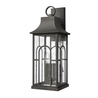 Atlas Lighting Triumph 23in 3-Light Outdoor Wall Sconce | Traditional Textured Black and Clear Seeded Glass | Porch & Entryway | Model OL11231-BK