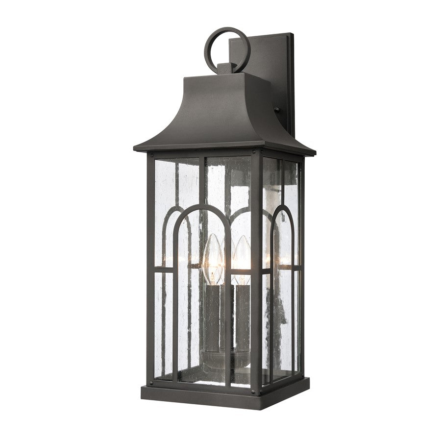 Atlas Lighting Triumph 23in 3-Light Outdoor Wall Sconce | Traditional Textured Black and Clear Seeded Glass | Porch & Entryway | Model OL11231-BK